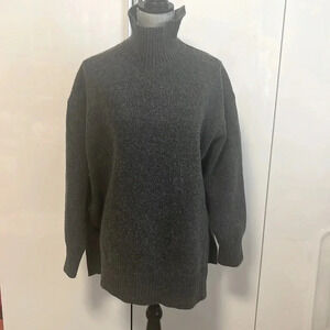 H&M Grey Wool Blend Sweater Oversized Mock Neck Long, Size L